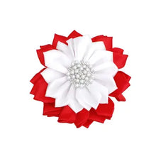 Load image into Gallery viewer, Red and White Fabric Flower Pearl Brooch