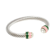 Load image into Gallery viewer, Pink and Green Silver Twisted Cable Bangle