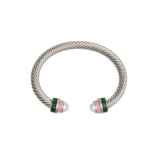 Load image into Gallery viewer, Pink and Green Silver Twisted Cable Bangle