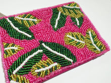 Load image into Gallery viewer, Pink and Green Leaves Beaded Coin Purse
