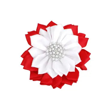 Red and White Fabric Flower Pearl Brooch