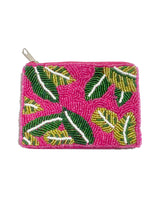 Load image into Gallery viewer, Pink and Green Leaves Beaded Coin Purse
