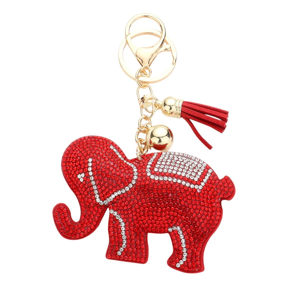 Red Bling Elephant Tassel Keychain