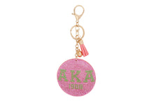 Load image into Gallery viewer, AKA Letters 1908 Bling Pink Tassel Keychain
