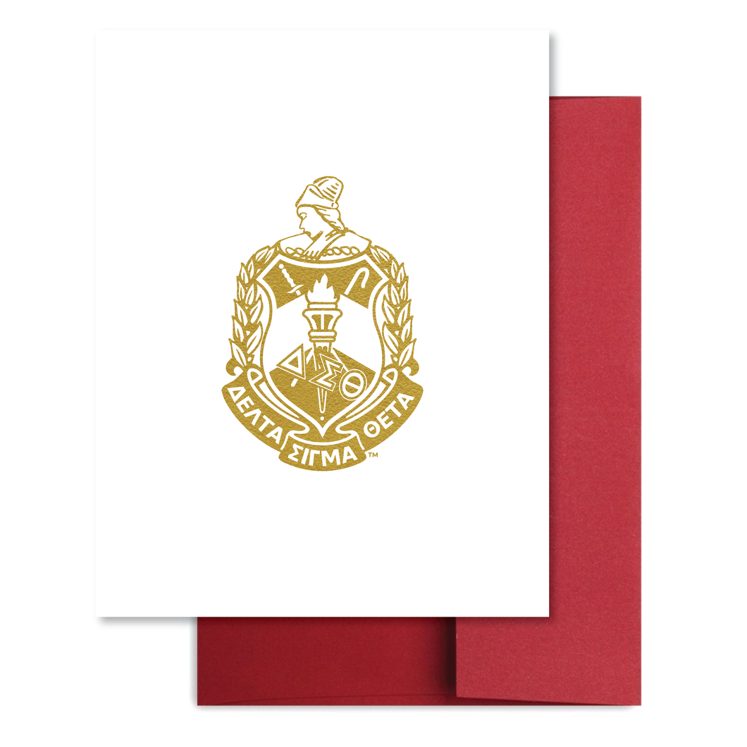 DST Classic Crest White Note Card Set - Gold Foil