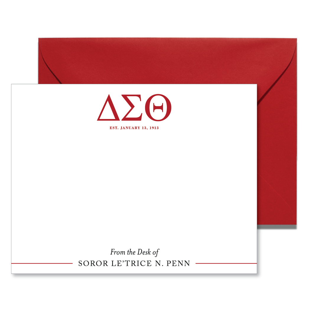 Personalized DST Greek Letters White Note Card