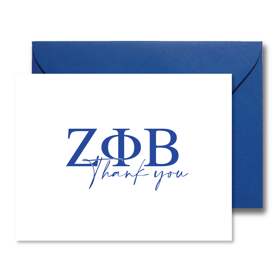 ZPhiB Greek Letters Thank You Note Card Set